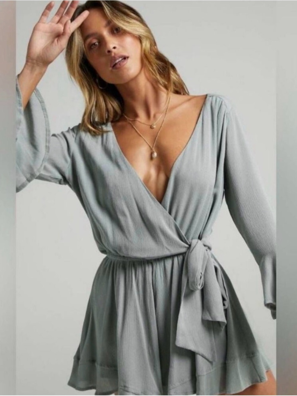 Showpo Sage Green Wrap Romper Playsuit with Tie Waist